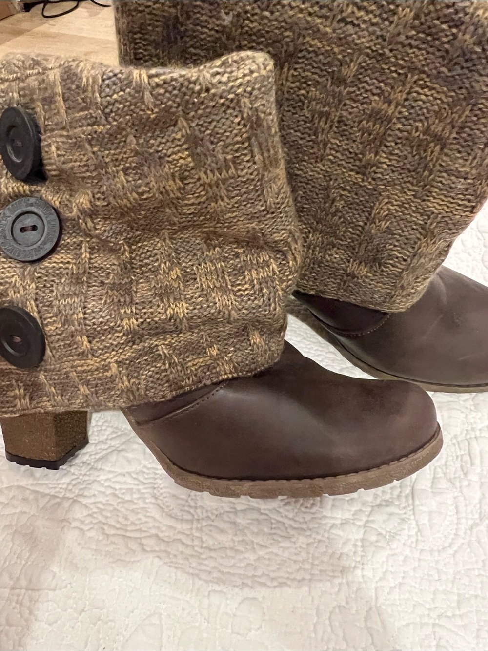 Muk Luks Brown Knit Cuff Heeled Ankle Boots see pics - Picture 2 of 10
